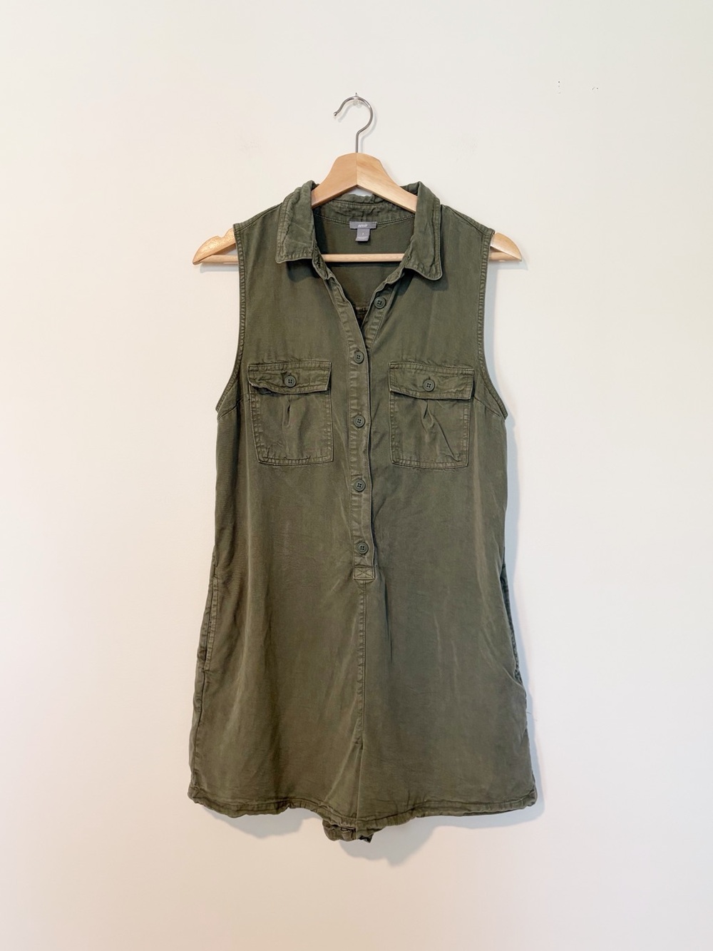Aerie Olive Green Sleeveless Button-Front Military Utility Romper Size Small